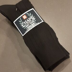 Chaps Mens 6 Pair Black Cotton Blend Dress Socks  NWT